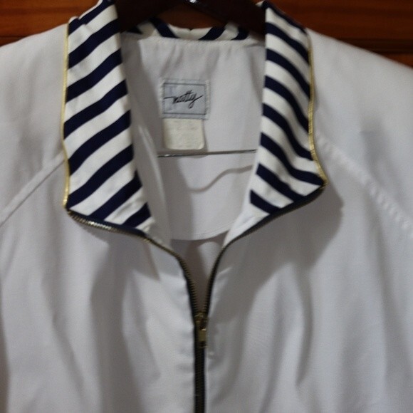 Vintage Natty Nautical Striped Metallic Gold Preppy Doleman Jacket USA LG - Picture 3 of 16